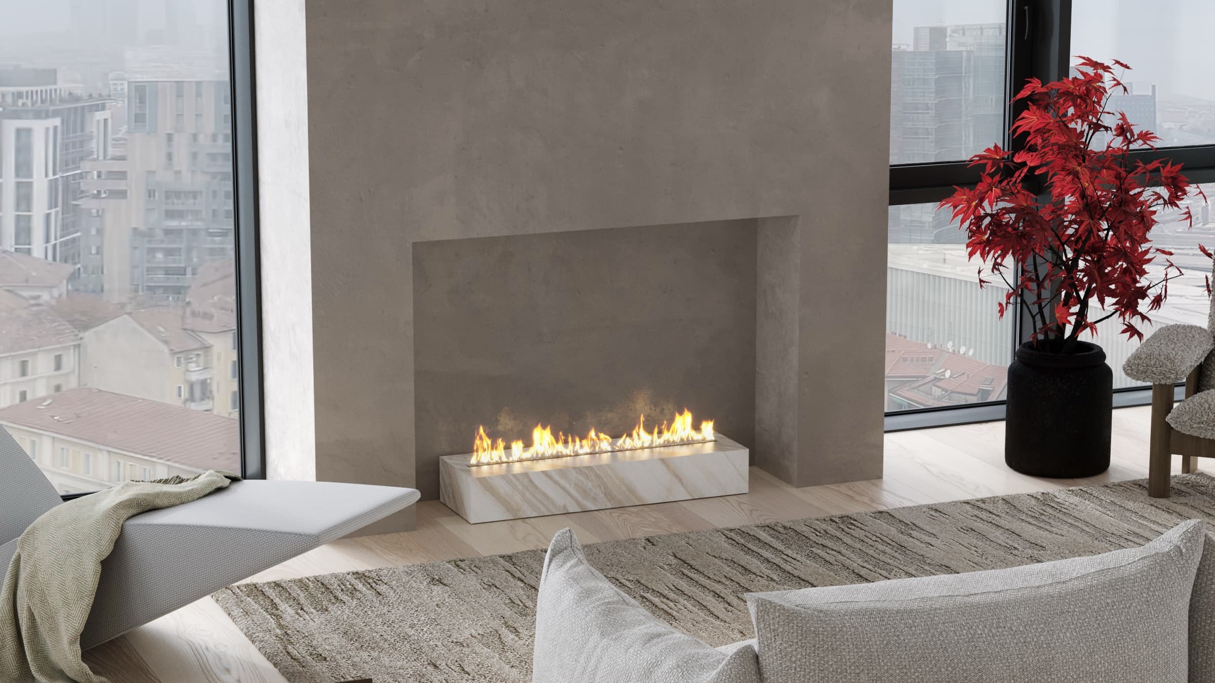 Living area with natural stone elements